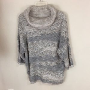 Lucky Brand Cowl Neck Tan Gray Earth Tone Textured  Oversized Sweater Large